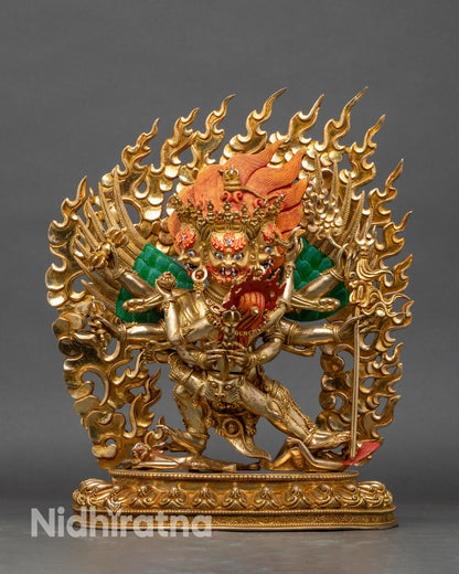 Vajrakilaya Yab-Yum statue full view, copper with gold fire-gilding, Nepalese craftsmanship