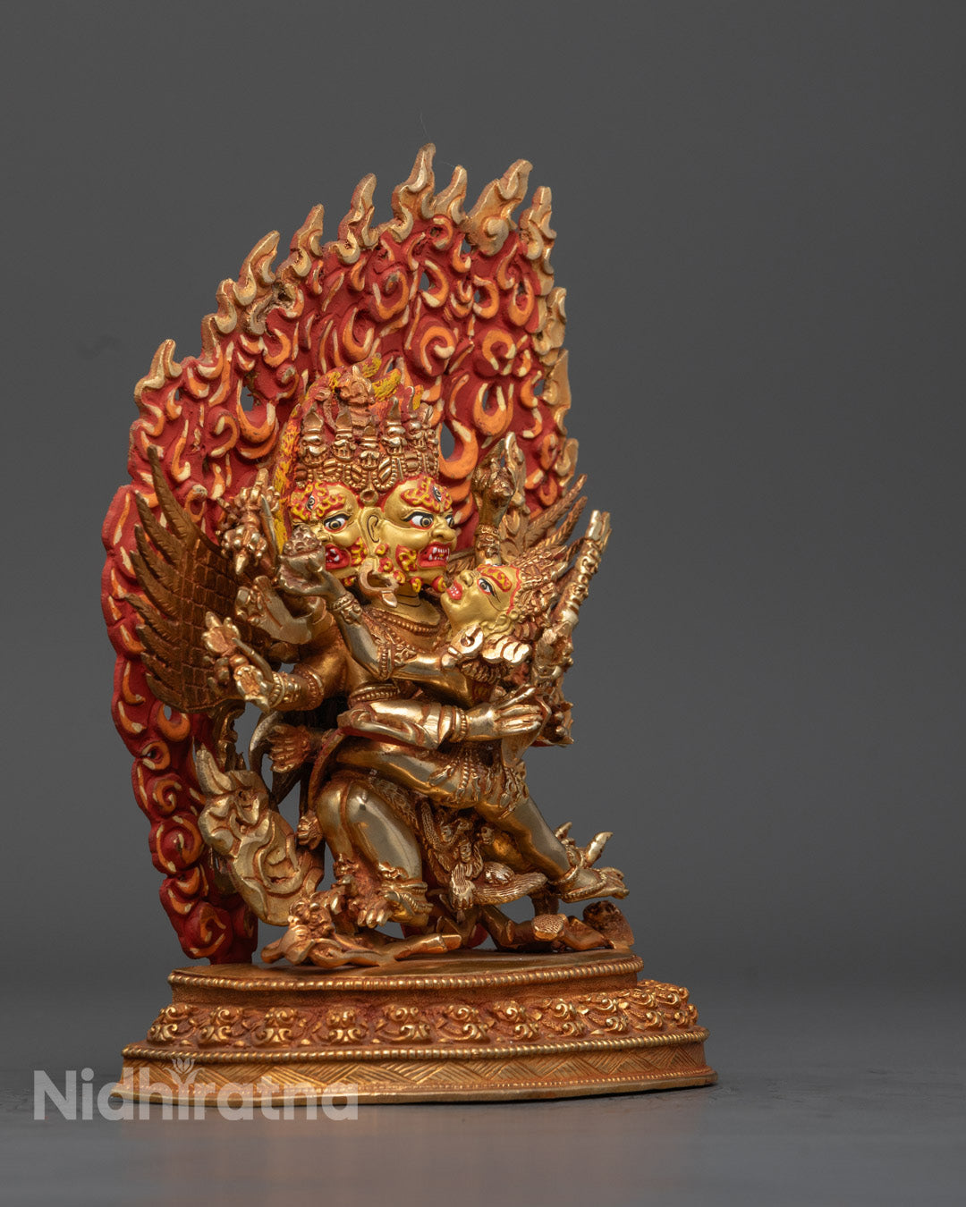 Vajrakilaya sculpture showing intricate wing details and vibrant acrylic color – traditional lost wax method craftsmanship
