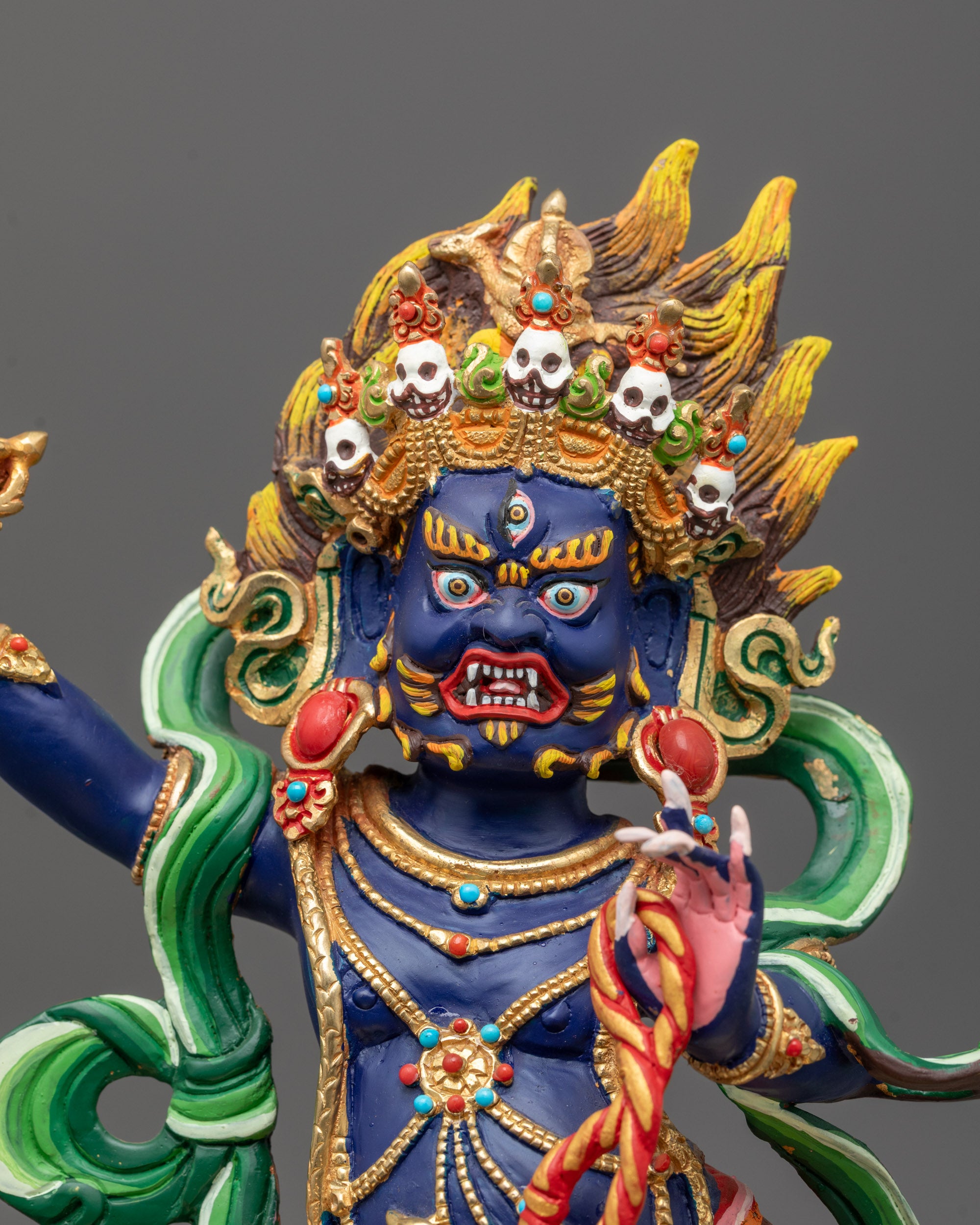 Wrathful Vajrapani Buddhist Deity Sculpture Standing on Lotus Base