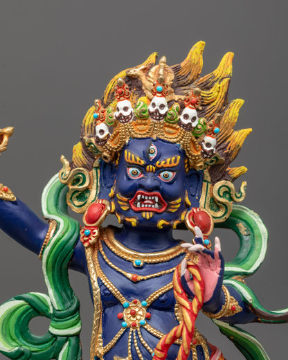 Wrathful Vajrapani Buddhist Deity Sculpture Standing on Lotus Base