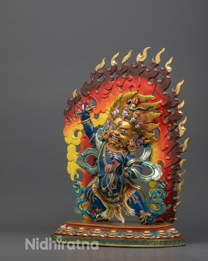 Blue Colored Vajrapani Statue | Artisan Craftmanship with Fierce halo