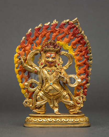 Vajrapani Bodhisattva statue fire gilded copper Buddhist protector Nepal
