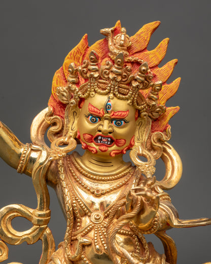 Vajrapani Statue Close Up | Gold-Gilded Copper Protector Deity Artwork