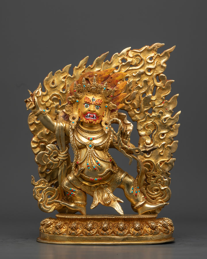 gold plated vajrapani statue with copper base | Enlightened protector Vajrapani statue | Vajrapani deity figurine