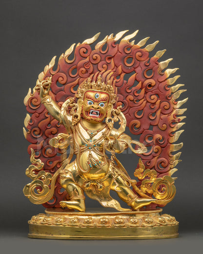 Vajrapani Statue handmade in Nepal with 24K gold gilding and semi-precious stones