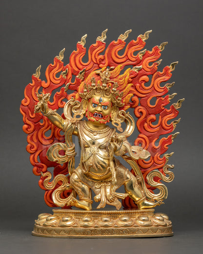 Vajrapani Statue handmade in Nepal with gold-gilded face and vibrant colors
