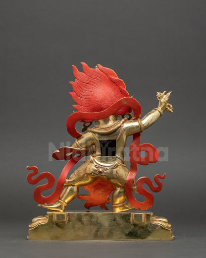 Vajrapani Statue showing detailed robes and gold-gilded copper craftsmanship