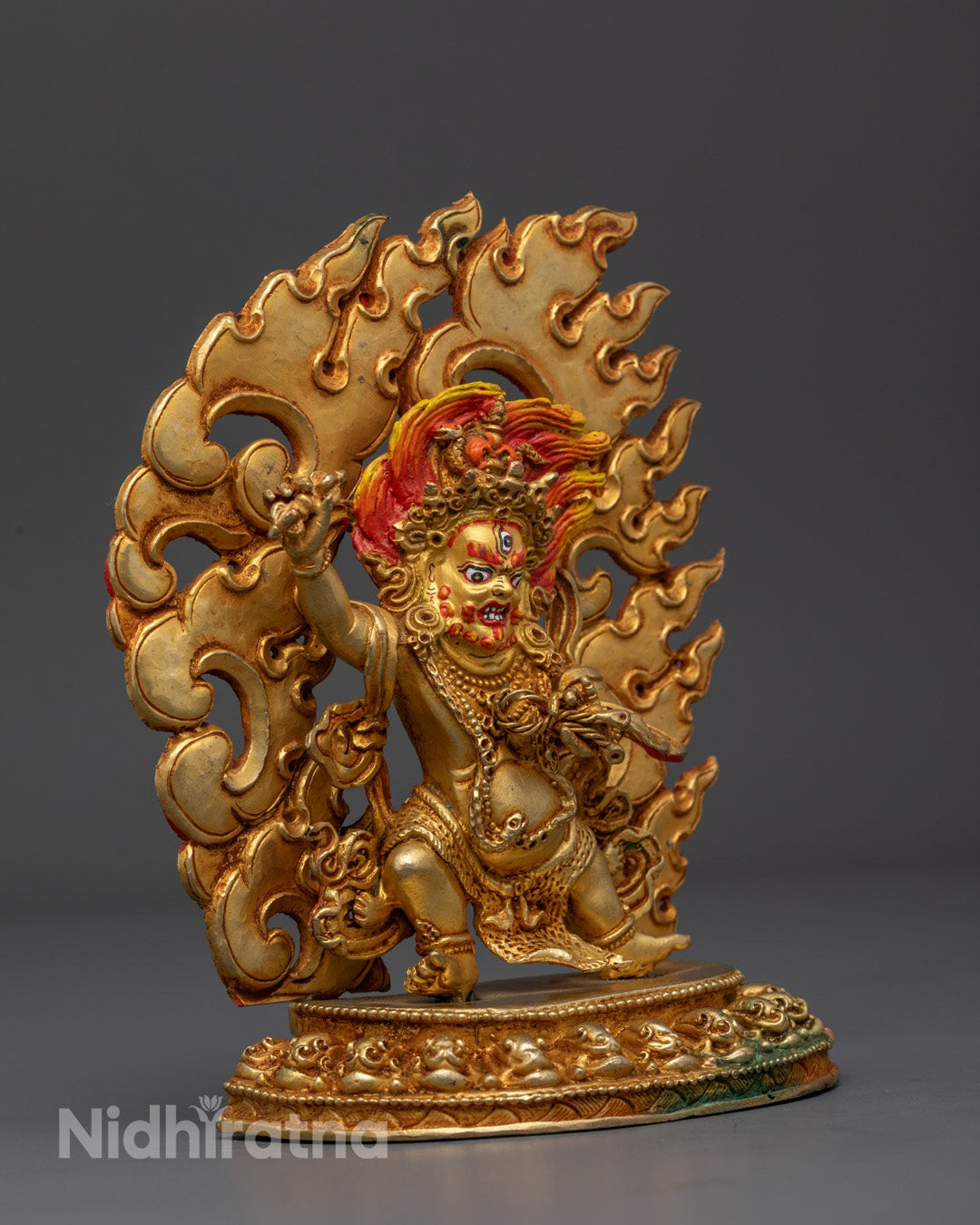 Vajrapani statue holding Vajra symbolizing spiritual strength and indestructible power