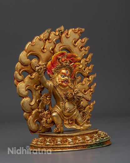 Vajrapani statue holding Vajra symbolizing spiritual strength and indestructible power