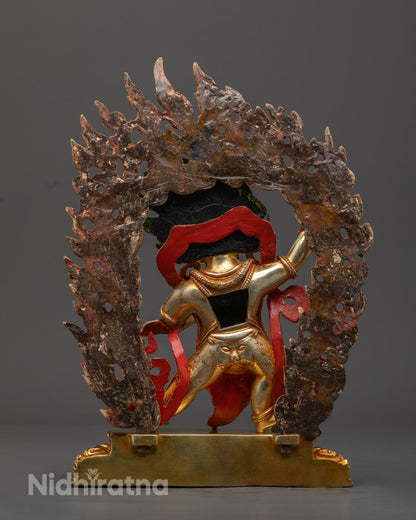  Vajrapani statue with menacing mudra and vibrant multi-colored finish, symbolizing protection and spiritual awakening in Buddhist art.