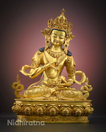 Vajrasattva Statue Collection handcrafted Nepalese Buddhist statues of Vajrasattva Dorje Sempa in copper and gold for spiritual purification