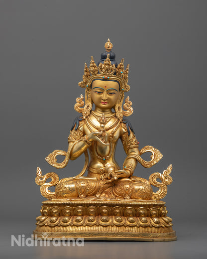 Vajrasattva Statue seated on lotus in meditative posture holding vajra and bell