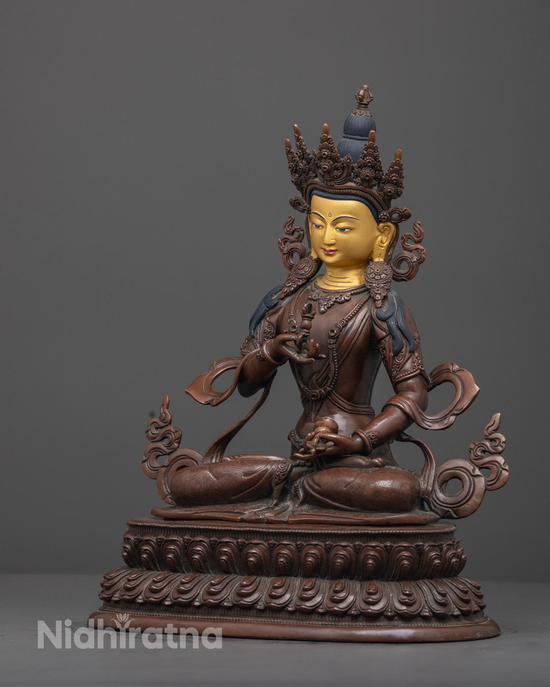 Vajrasattva Statue | Oxidized Copper with Gold Face