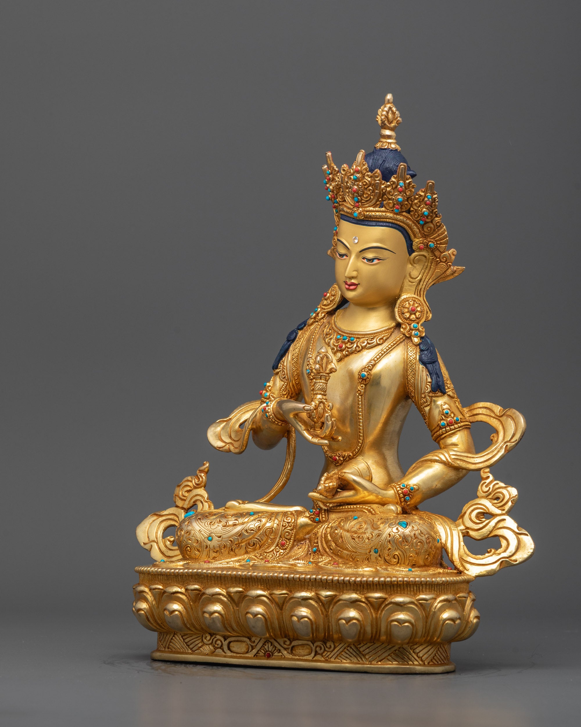 Side angle of the traditional Nepalese Vajrasattva Statue with hollow chamber