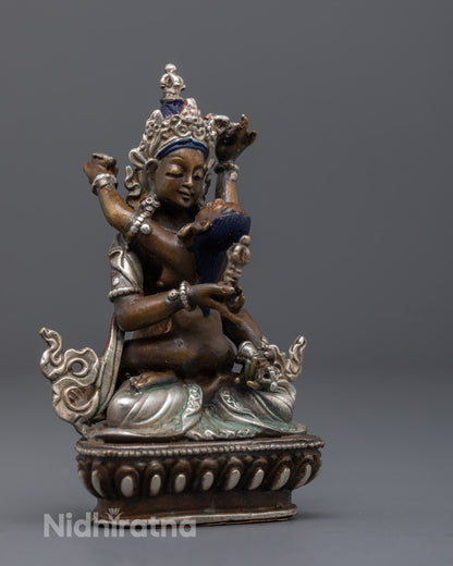  Vajrasattva Consort Statue’s lotus throne featuring oxidized and silver-plated design