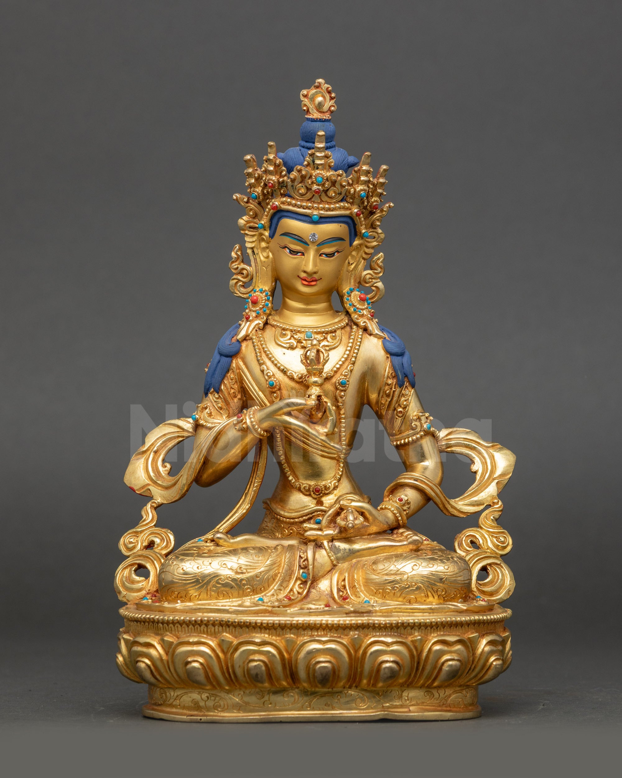 Vajrasattva Dorje Sempa statue, handcrafted Nepalese copper with gold fire-gilding