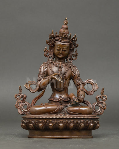 Vajrasattva Dorje Sempa statue seated on lotus with vajra and bell, handcrafted Nepal
