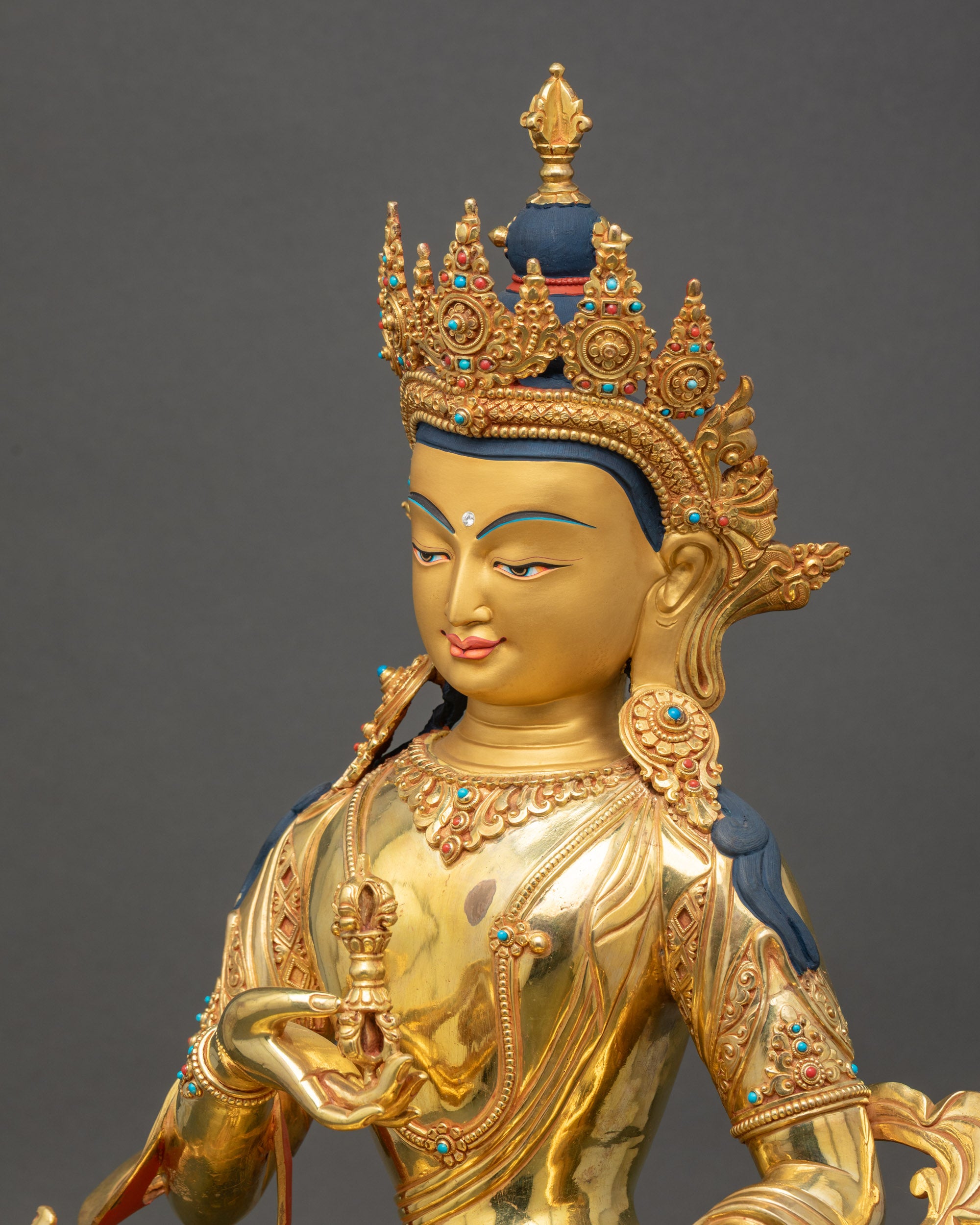 Vajrasattva Dorsem detailed side view gold-gilded Nepalese ritual statue