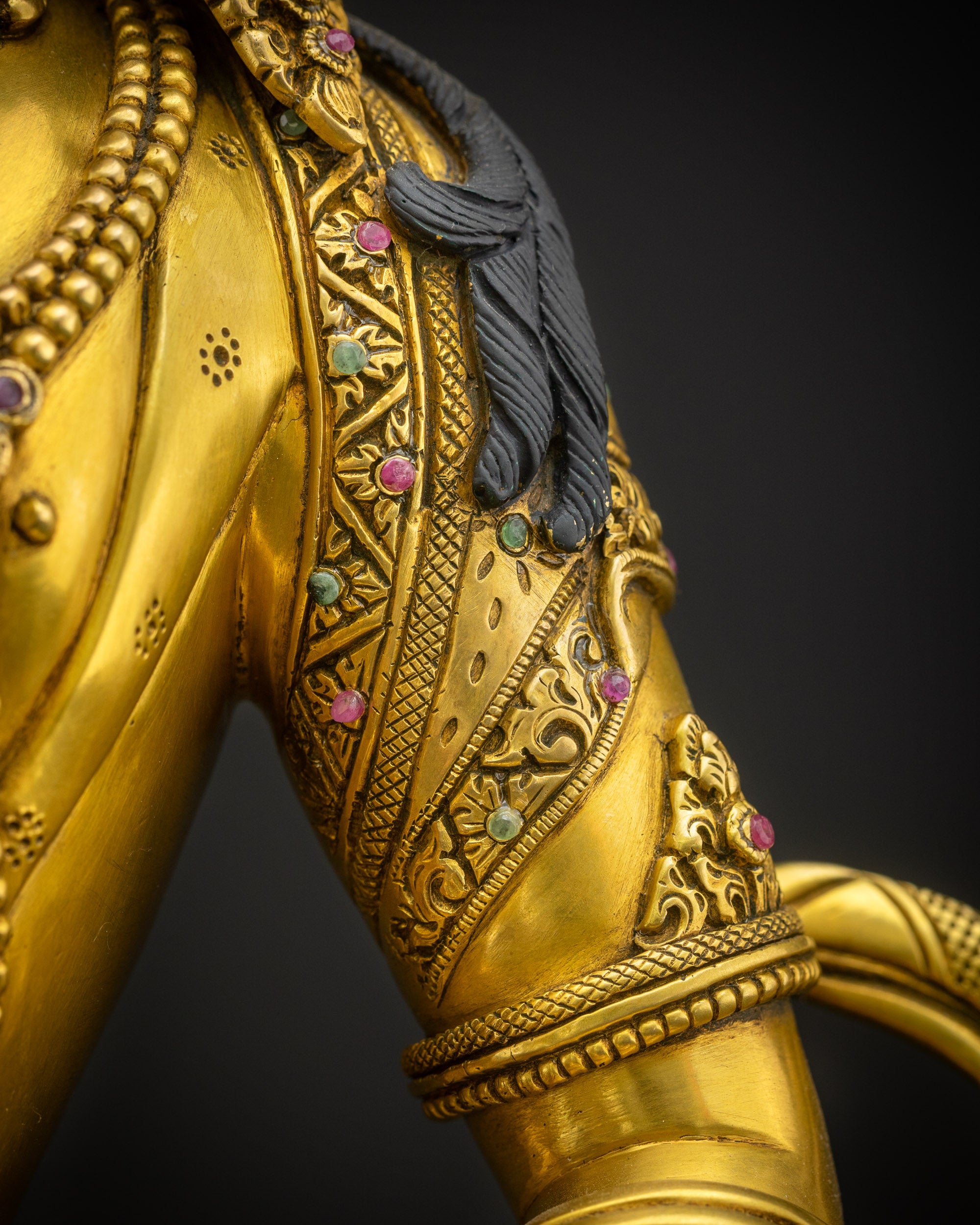 Detailed view of Vajrasattva Dorje Sempa robe with symbolic designs and semi-stone embellishments