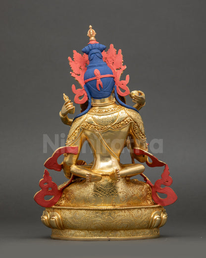 Vajrasattva and consort Buddhist statue, gold-gilded copper finish