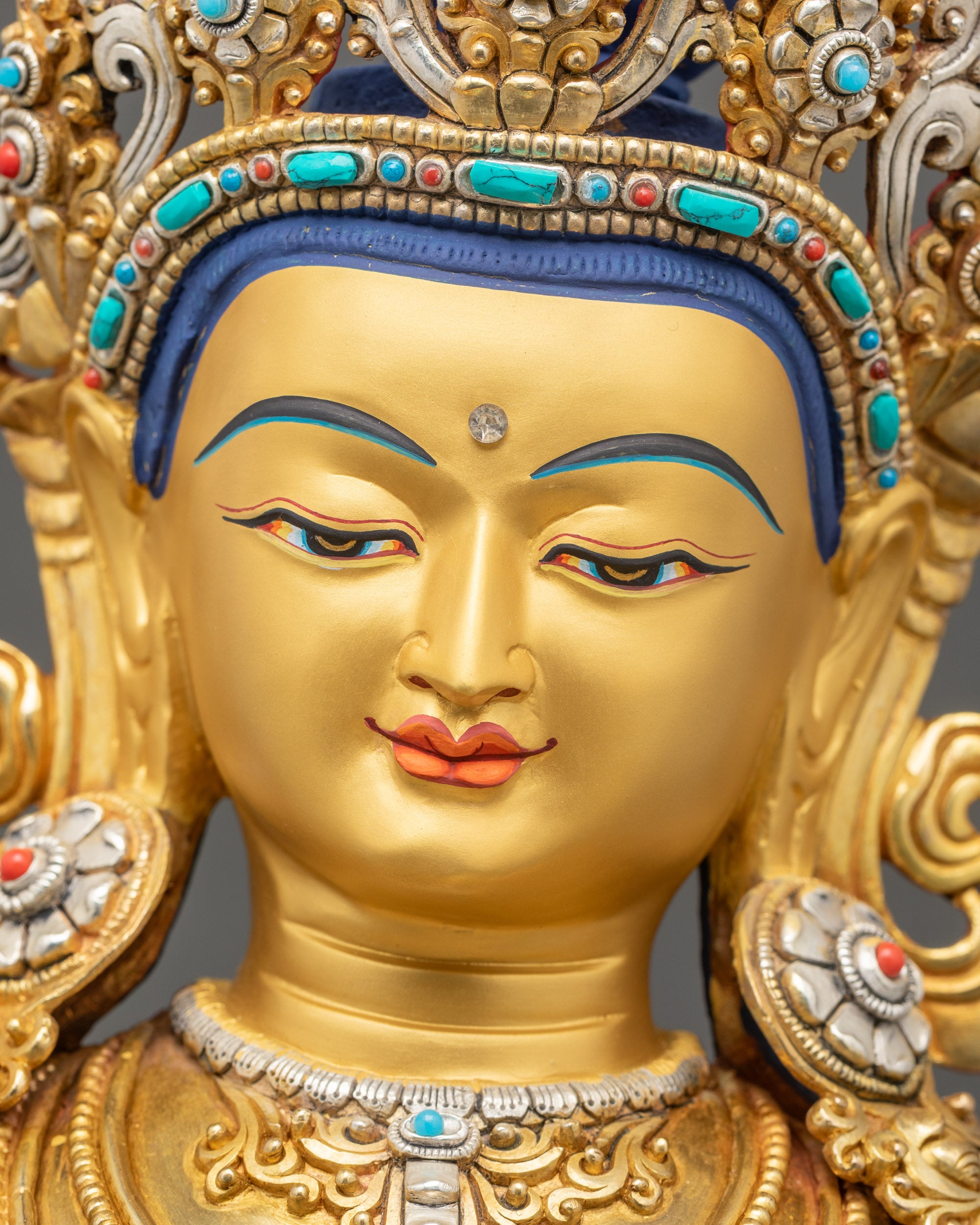 Vajrasattva gold-gilded serene face detailed Newari artisan Tibetan statue