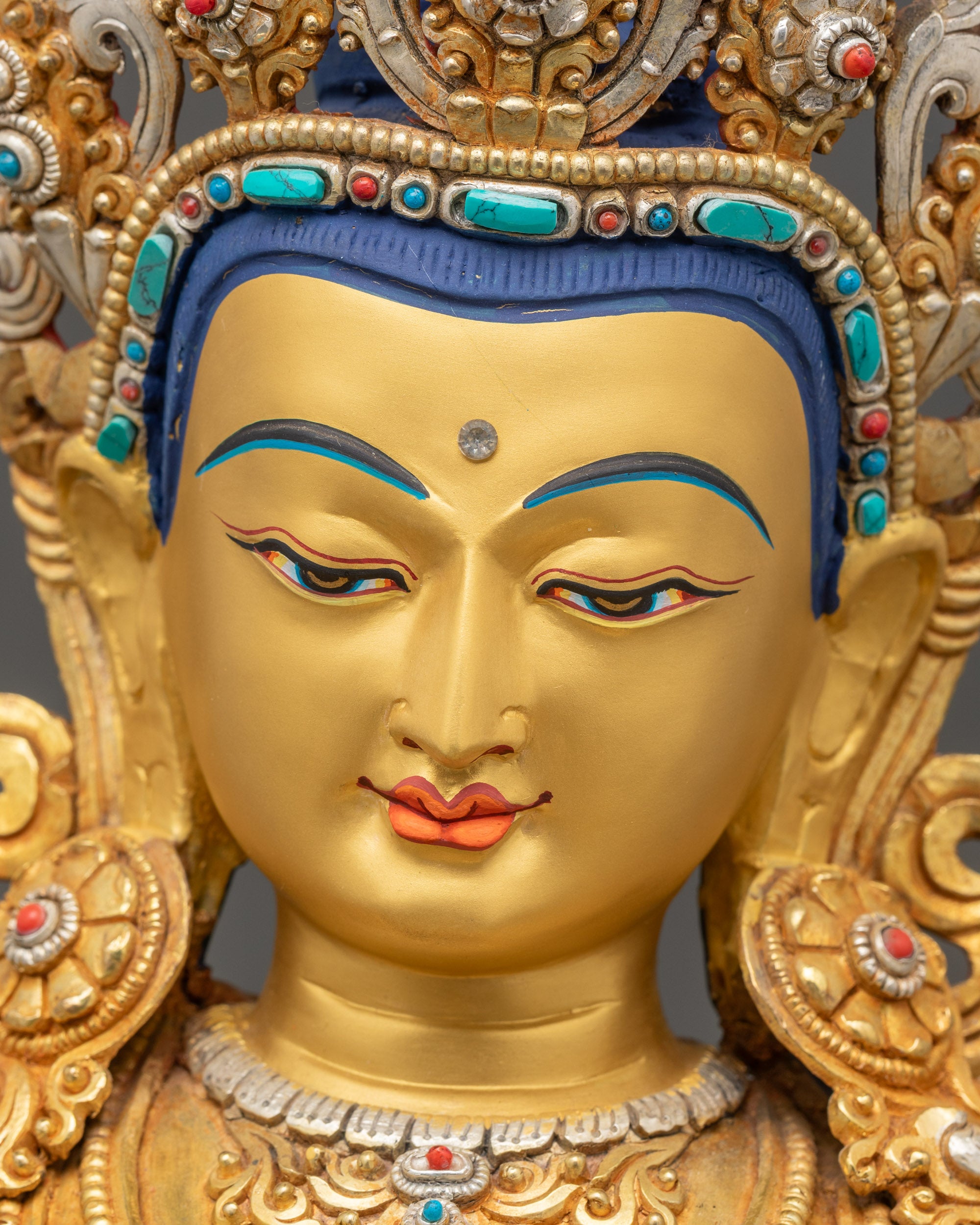 Vajrasattva gold-gilded serene face detailed Newari artisan sculpture