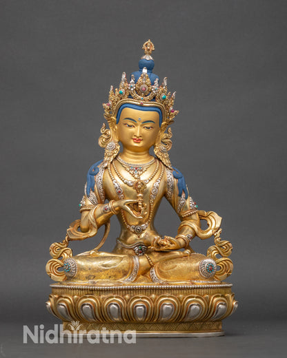 Vajrasattva statue gold fire gilded copper Buddhist art from Nepal