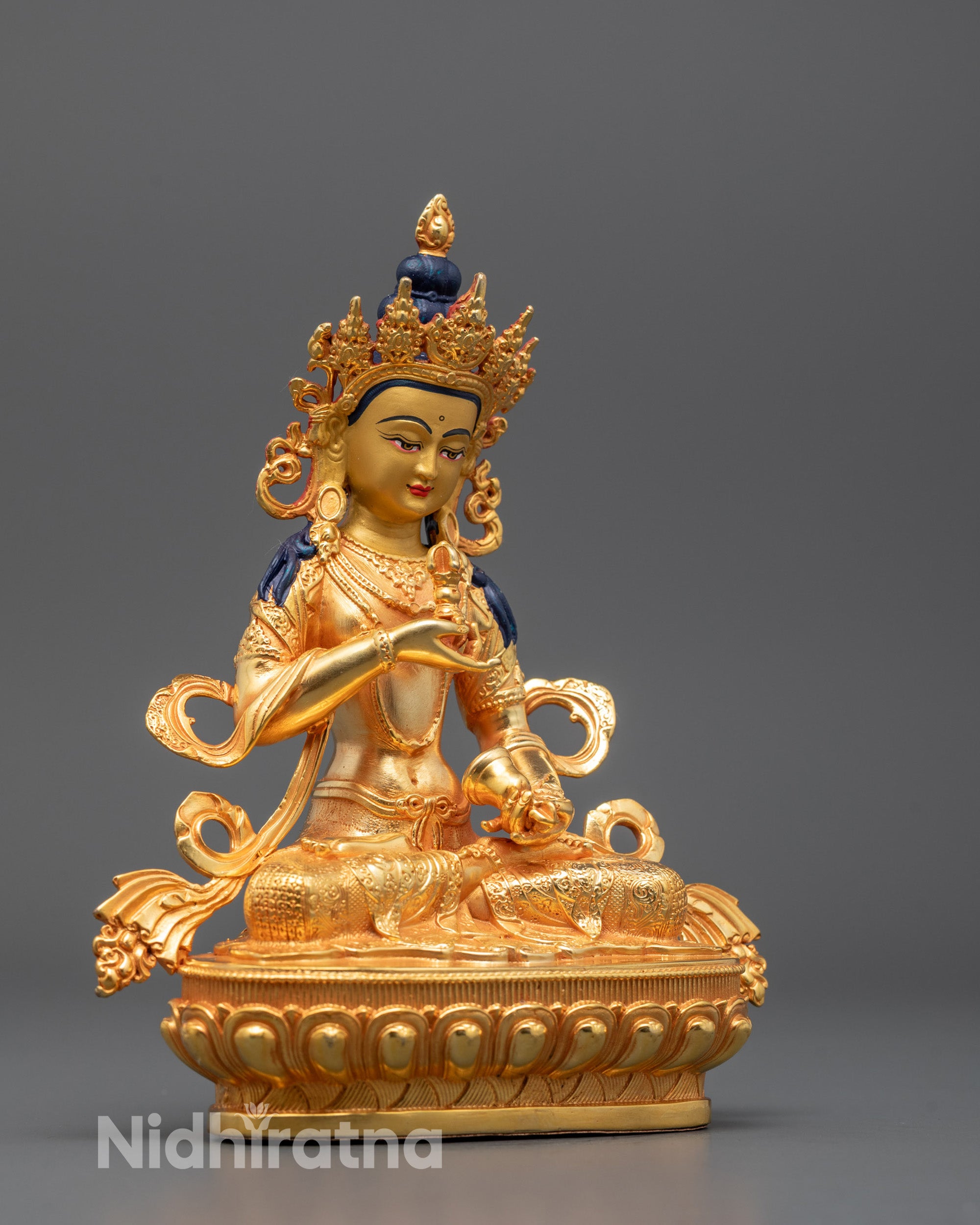Side close-up showing detailed craftsmanship and radiant gold finish 