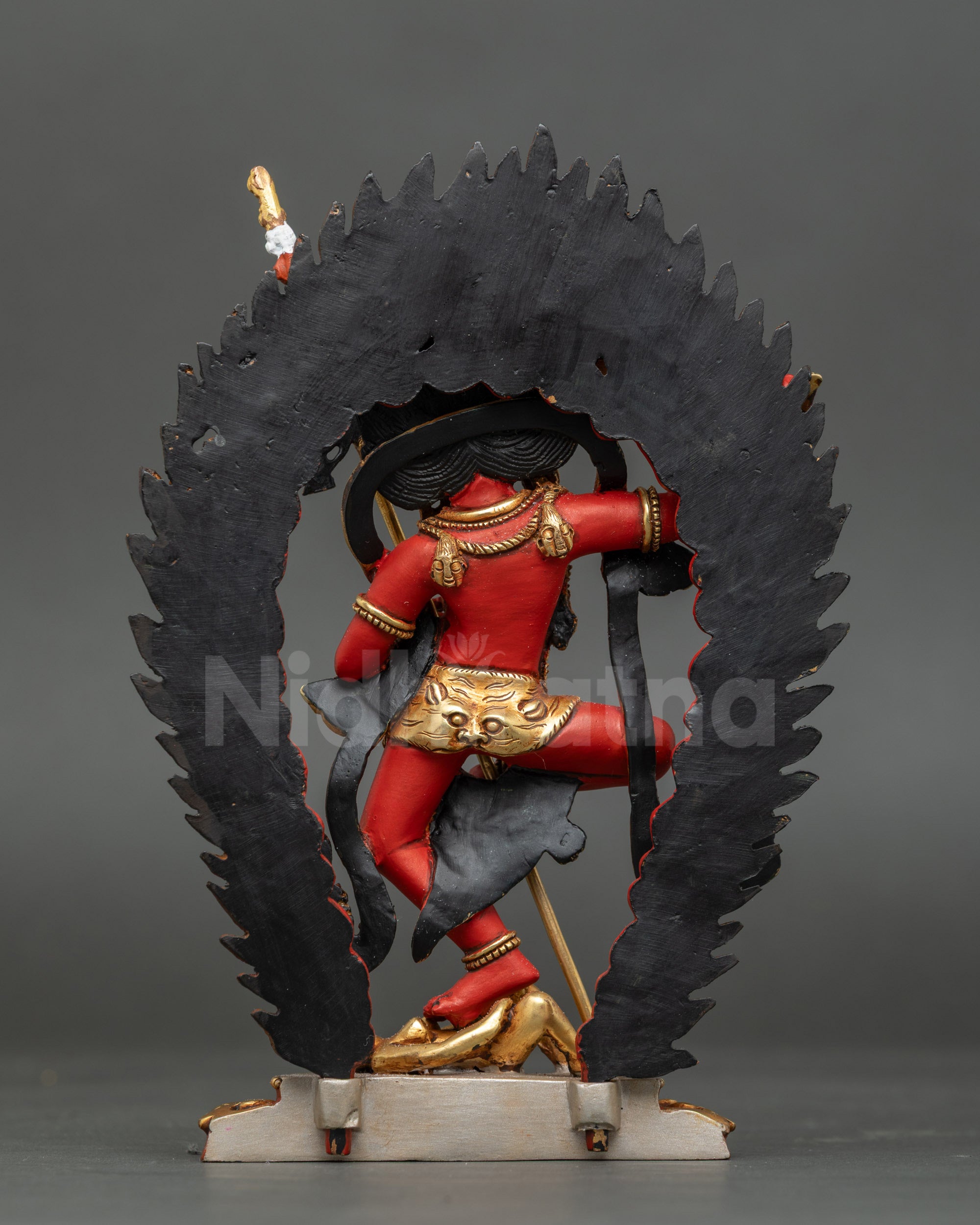 Vajravarahi Statue Back View Intricate Gold-Gilded Copper Carvings