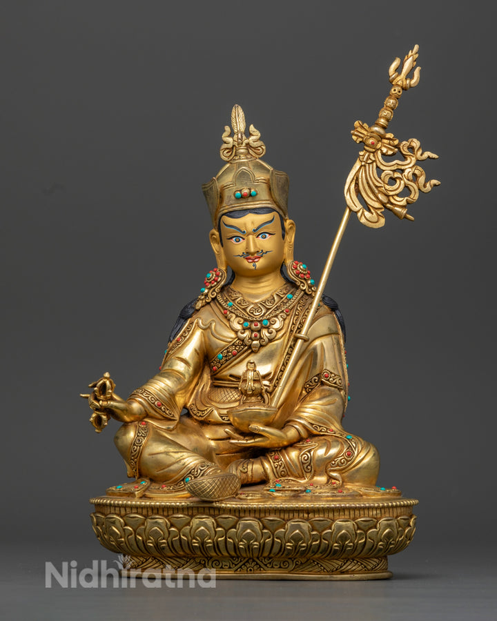 Guru Rinpoche Statue image | Lotus born master Guru Rinpoche | 24k Gold Glided Guru Rinpoche Statue