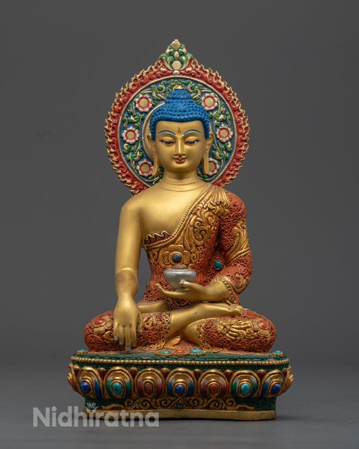 Shakyamuni Buddha Statue with Halo | Colored Shakyamuni Buddha Statue | Lotus Seated Shakyamuni Buddha Statue