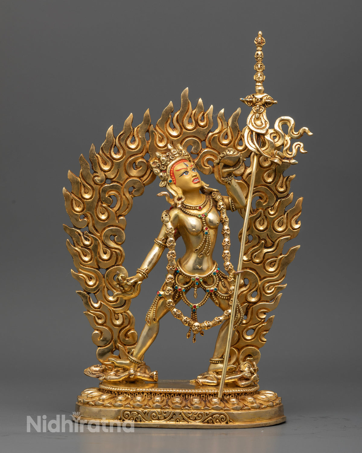 Vajrayogini statue handcrafted by Newari artisans in Patan Nepal with 24K gold fire gilding.