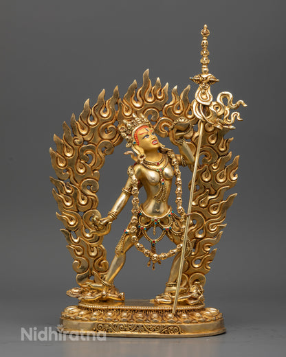 Vajrayogini statue handcrafted by Newari artisans in Patan Nepal with 24K gold fire gilding.