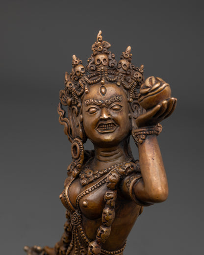 Vajrayogini detailed side close up face five-skull crown wrathful tantric goddess statue
