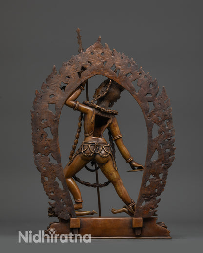 Vajrayogini oxidized copper statue back view fierce halo flames home altar Buddhist sculpture