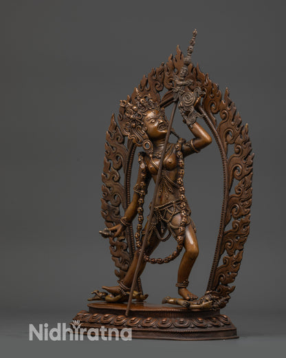 Vajrayogini oxidized copper statue left view side kartika knife skull cup tantric deity
