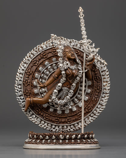 Vajrayogini statue for home altar, silver-plated Nepalese Buddhist lost-wax artwork