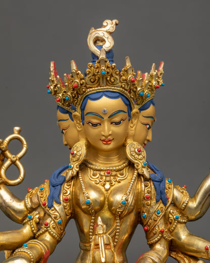Vasudhara Golden Tara Statue close up showing intricate ornaments and gilding