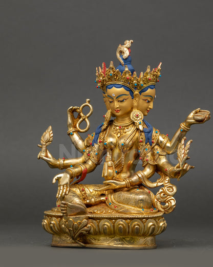 Vasudhara Golden Tara Statue left side view with gold-gilded details