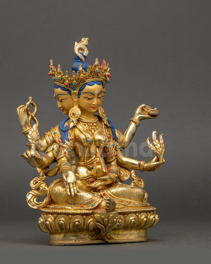 Vasudhara Golden Tara Statue right side view highlighting sacred objects