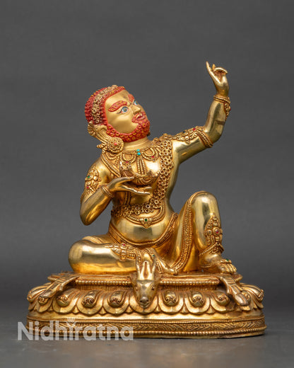 Virupa statue in meditation pose with gold fire-gilded copper and lotus seat