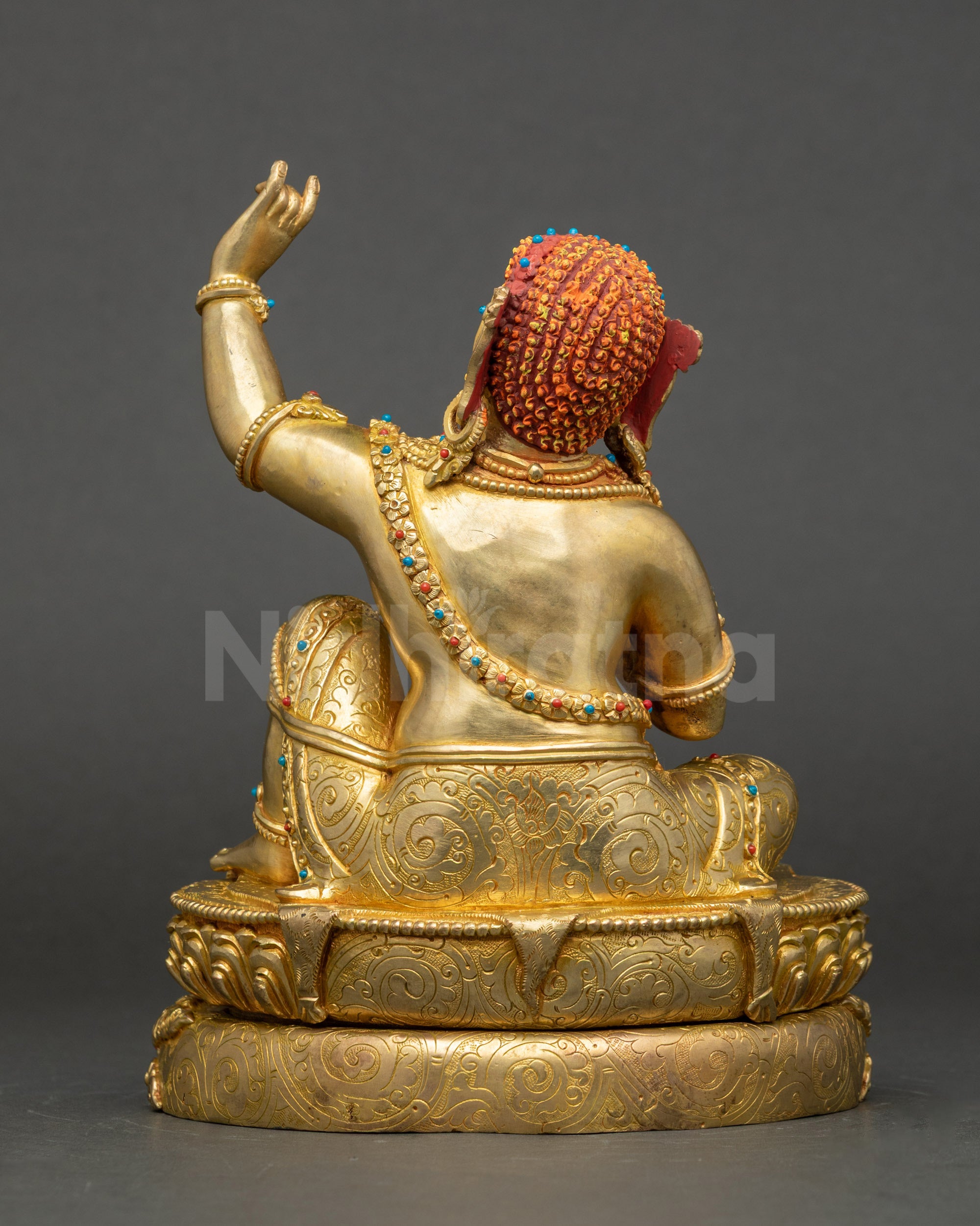 Virupaksha back view lotus seat striped deer skin and artisan-crafted details