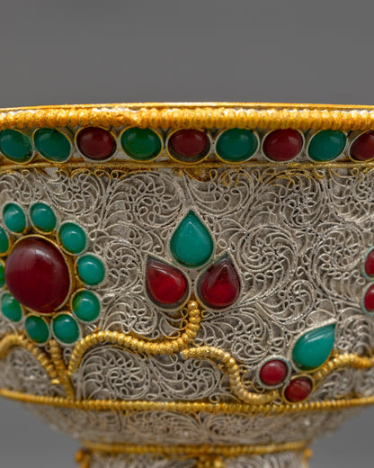 Silver-Plated Water Offering Bowl | Buddhist Altars & Spiritual Ceremonies