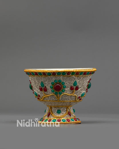 Silver-Plated Water Offering Bowl | Buddhist Altars & Spiritual Ceremonies