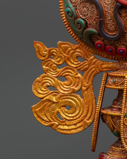 Wheel of Dharma on Ornate Kalash Base Symbolizing Enlightenment and Wisdom