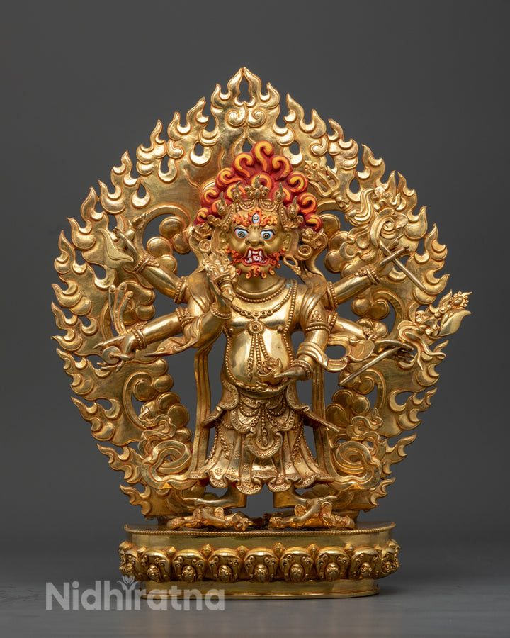 Exquisite White Mahakala Statue: 24K Gold Gilded Tibetan Masterpiece for Peace