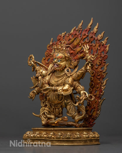 Six-Armed Mahakala Statue | Handcrafted Gold Gilded Copper