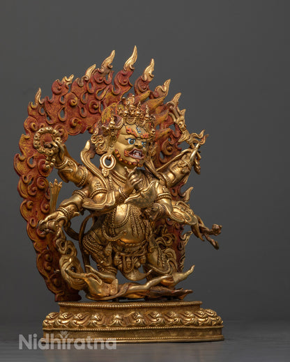 Six-Armed Mahakala Statue | Handcrafted Gold Gilded Copper
