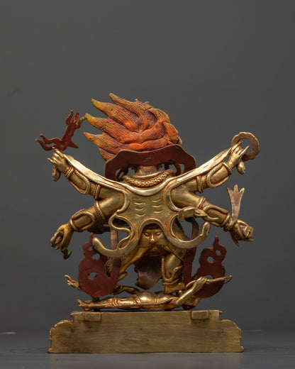 Six-Armed Mahakala Statue | Handcrafted Gold Gilded Copper