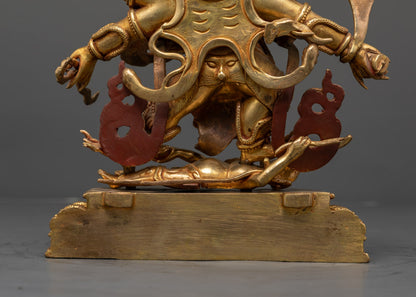 Six-Armed Mahakala Statue | Handcrafted Gold Gilded Copper